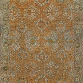 Oversized Antique Agra Indian Floral Allover Ivory Beige Hand-Knotted Wool Rug – Circa 1880 BB6797