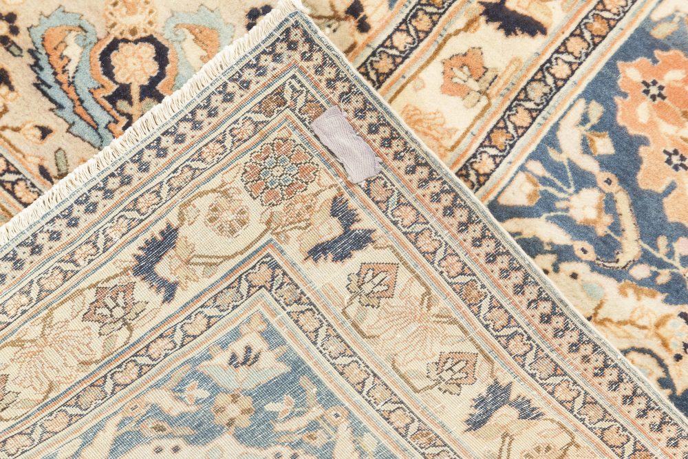 Antique Persian Mohtashem Kashan Orange, Black and Light Blue Wool Rug BB6834