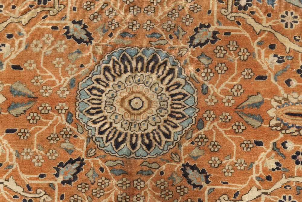 Antique Persian Mohtashem Kashan Orange, Black and Light Blue Wool Rug BB6834