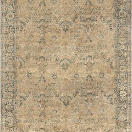 Antique Kirman Persian Allover Floral Warm Tan Hand-Knotted Wool Rug – Circa 1900 BB6613