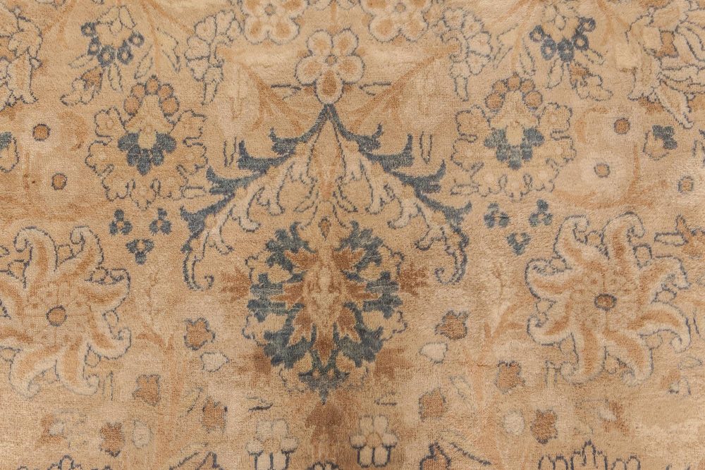 1900s Persian Kirman Cream, Beige and Blue Handwoven Wool Rug BB6613