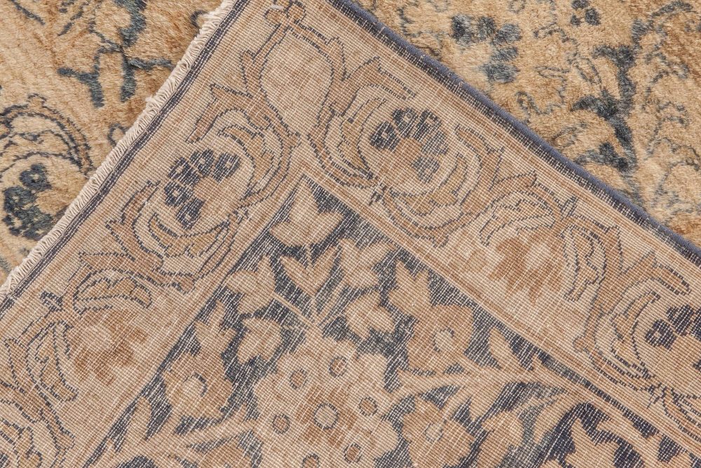 1900s Persian Kirman Cream, Beige and Blue Handwoven Wool Rug BB6613