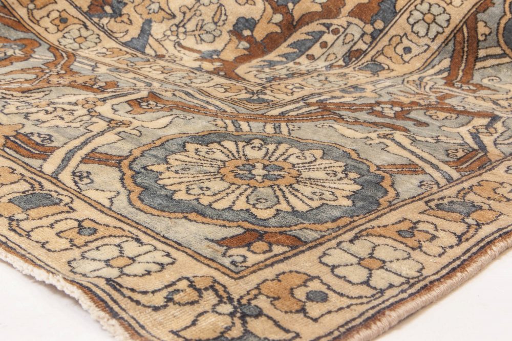 1900s Persian Kirman Brown, Beige and Blue Handmade Wool Rug BB6600