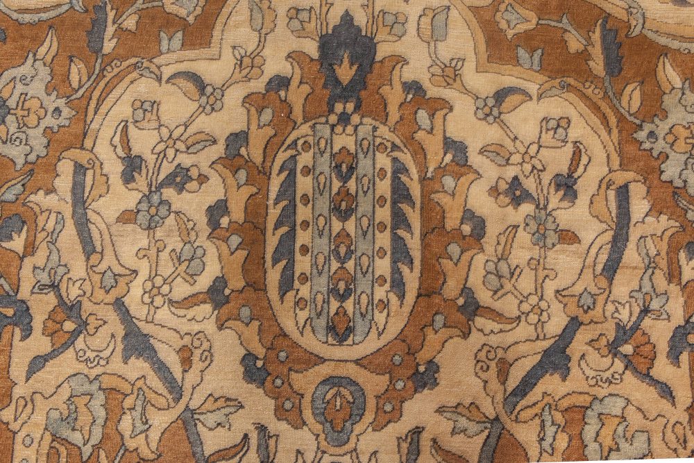 1900s Persian Kirman Brown, Beige and Blue Handmade Wool Rug BB6600