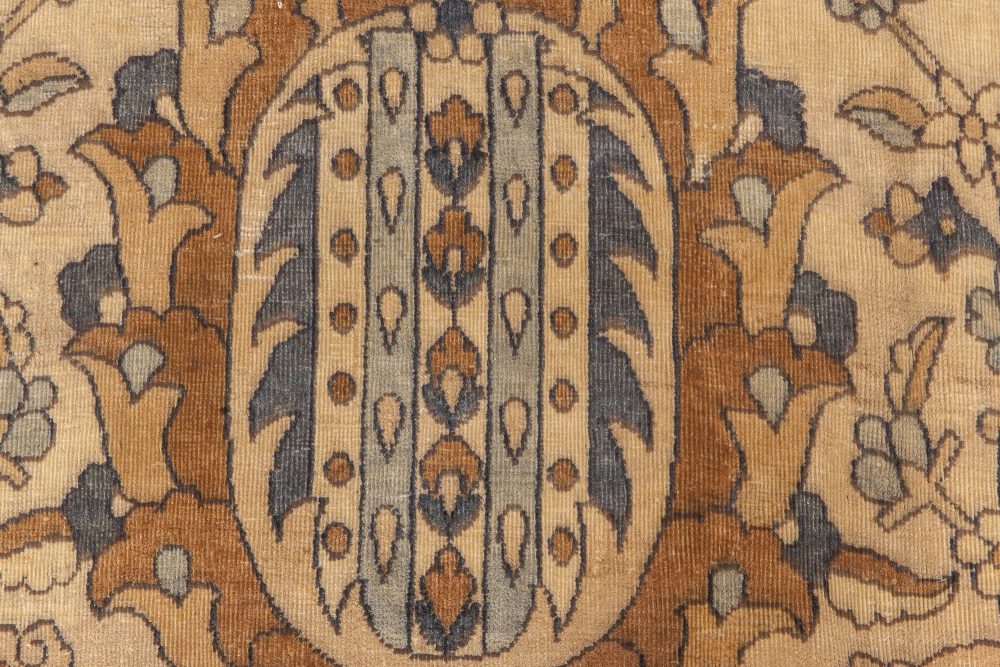 1900s Persian Kirman Brown, Beige and Blue Handmade Wool Rug BB6600