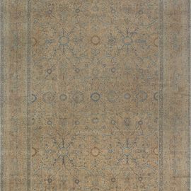 Antique Kirman Persian Floral Allover Warm Tan Hand-Knotted Wool Rug – Circa 1900 BB6900