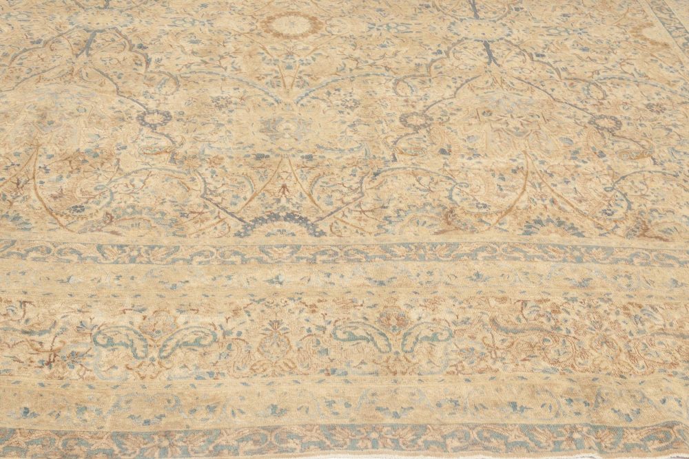 Antique Persian Kirman Orange, Beige and Blue Hand Knotted Wool Rug BB6900