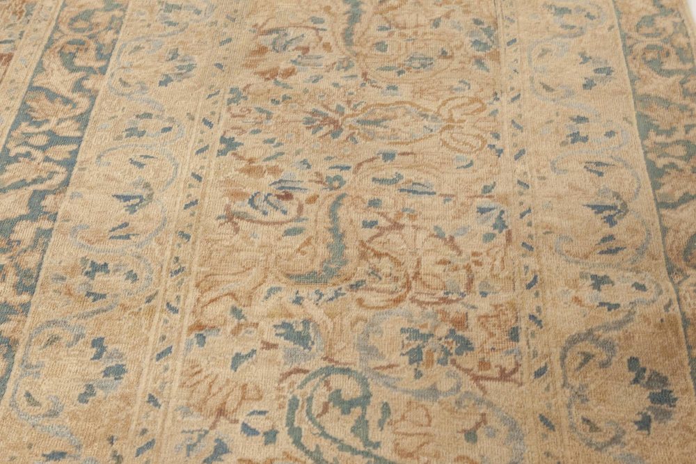 Antique Persian Kirman Orange, Beige and Blue Hand Knotted Wool Rug BB6900