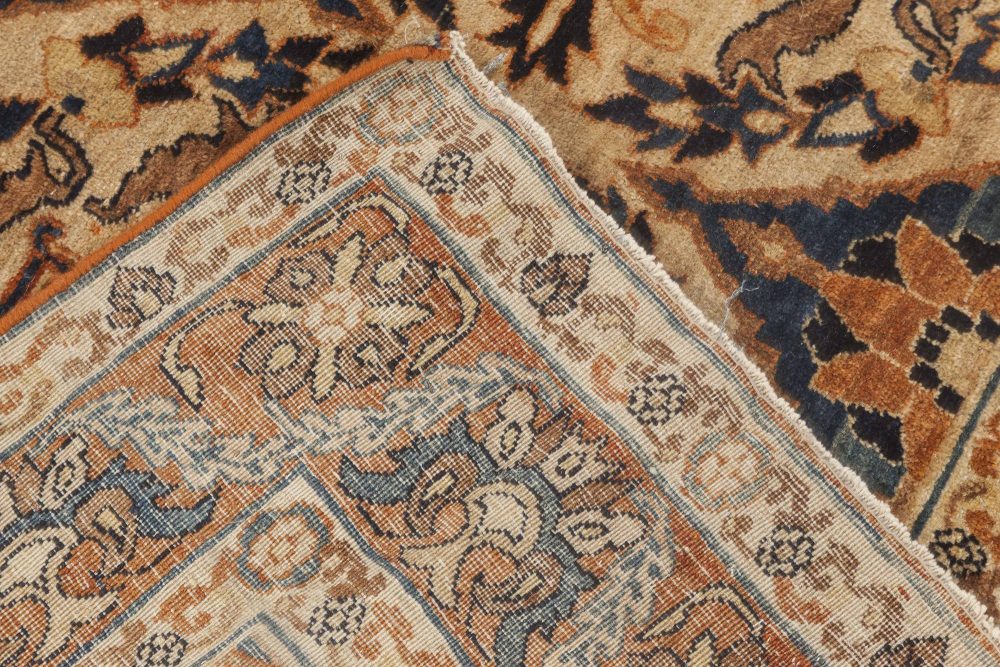 Antique Floral Ivory Background Persian Kirman Handwoven Wool Rug BB6635
