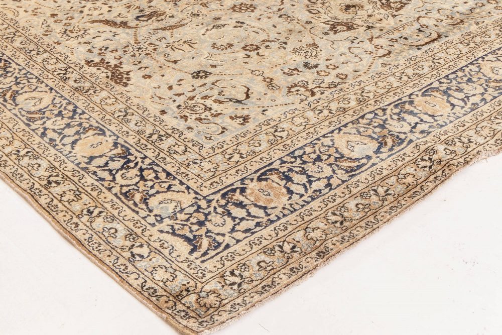 Antique Persian Meshad Rug Celadon and Midnight Blue Handwoven Wool Rug BB6611