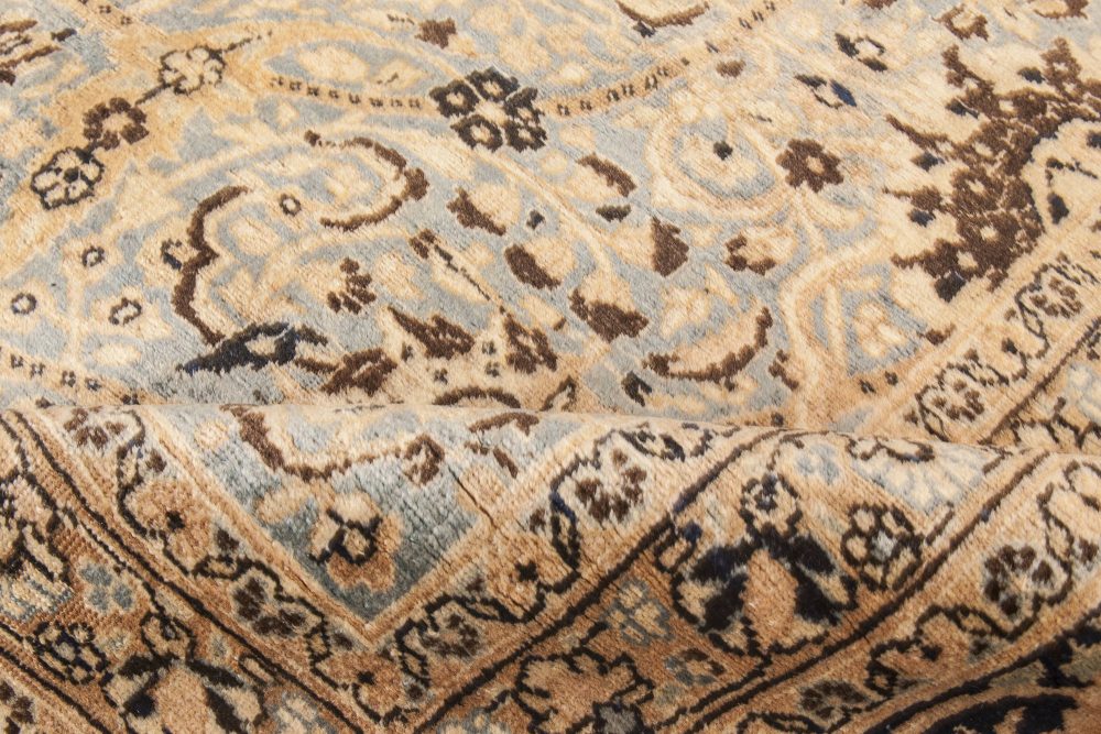 Antique Persian Tabriz Rug Celadon and Midnight Blue Handwoven Wool Rug BB6611