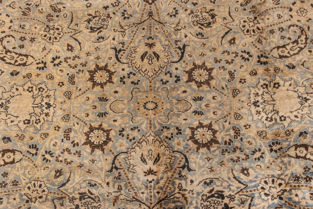 Antique Persian Meshad Rug Celadon and Midnight Blue Handwoven Wool Rug BB6611