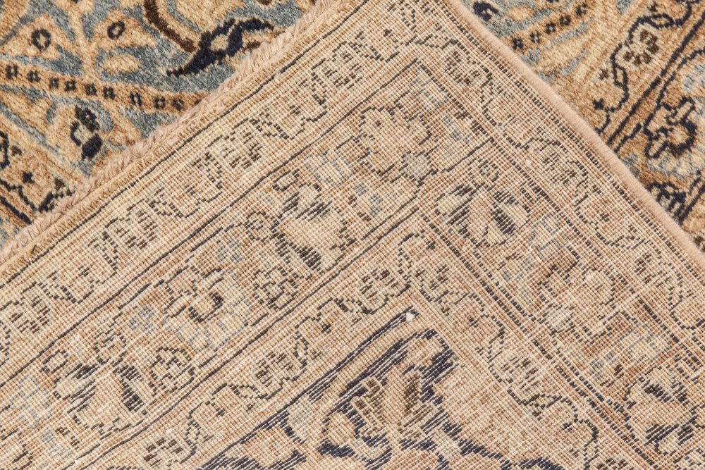 Antique Persian Meshad Rug Celadon and Midnight Blue Handwoven Wool Rug BB6611