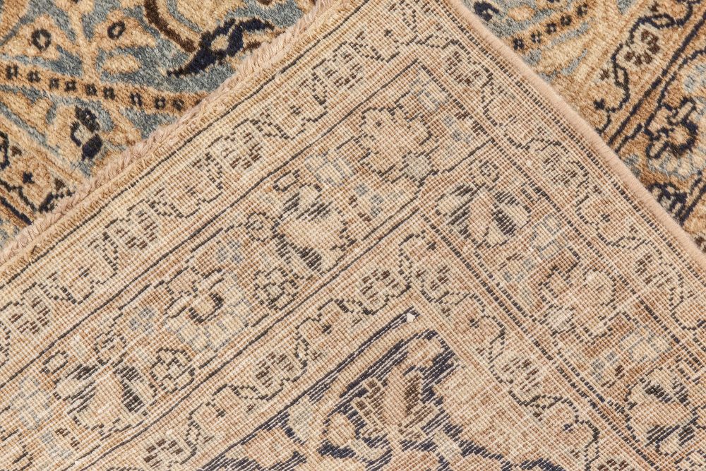 Antique Persian Tabriz Rug Celadon and Midnight Blue Handwoven Wool Rug BB6611