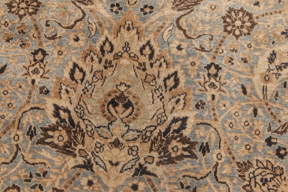 Antique Persian Meshad Rug Celadon and Midnight Blue Handwoven Wool Rug BB6611