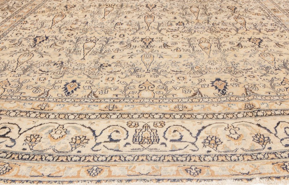 Early 20th Century Persian Meshad Beige and Teal Handwoven Wool Rug BB6614