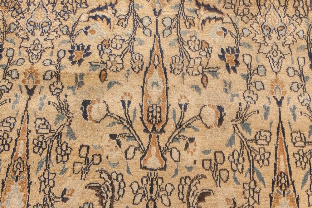 Early 20th Century Persian Meshad Beige and Teal Handwoven Wool Rug BB6614