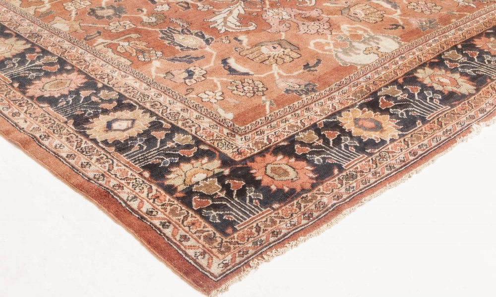 Antique Persian Sultanabad Cinnamon & Navy Blue Handwoven Carpet BB6597