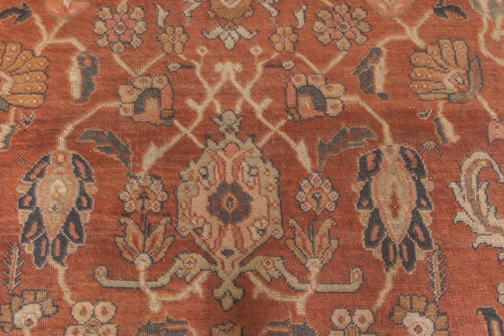 Antique Persian Sultanabad Cinnamon & Navy Blue Handwoven Carpet BB6597