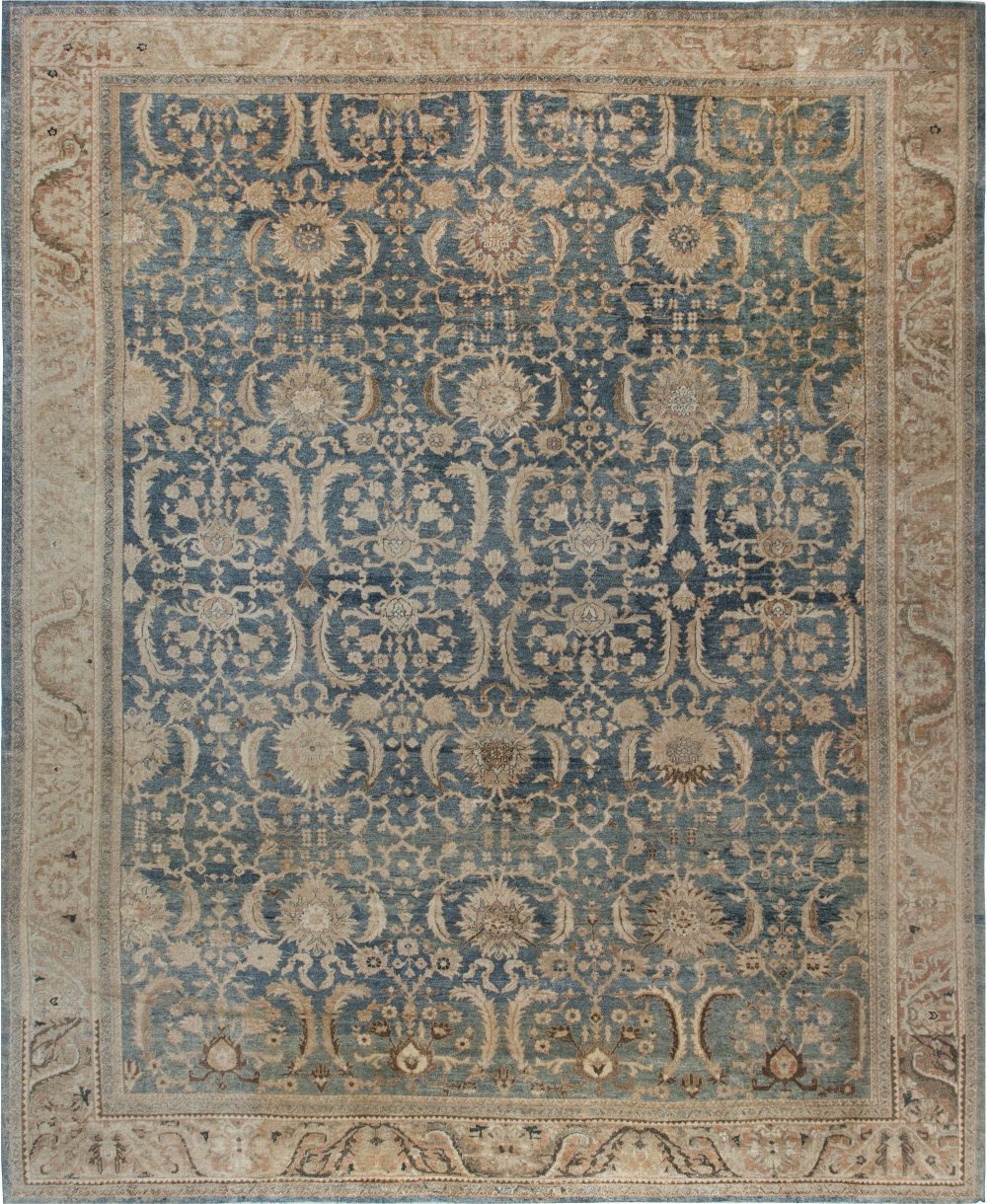 Antique Persian Indigo and Beige Handwoven Wool Sultanabad Rug BB6861