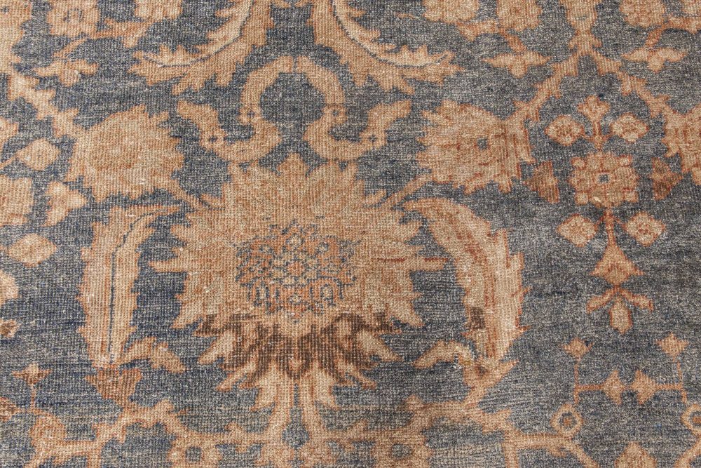 Antique Persian Indigo and Beige Handwoven Wool Sultanabad Rug BB6861