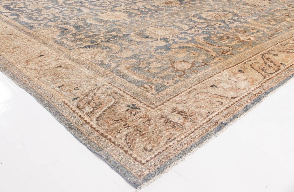 Antique Persian Indigo and Beige Handwoven Wool Sultanabad Rug BB6861