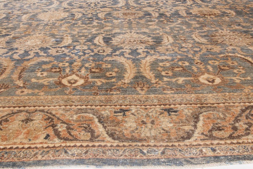 Antique Persian Indigo and Beige Handwoven Wool Sultanabad Rug BB6861