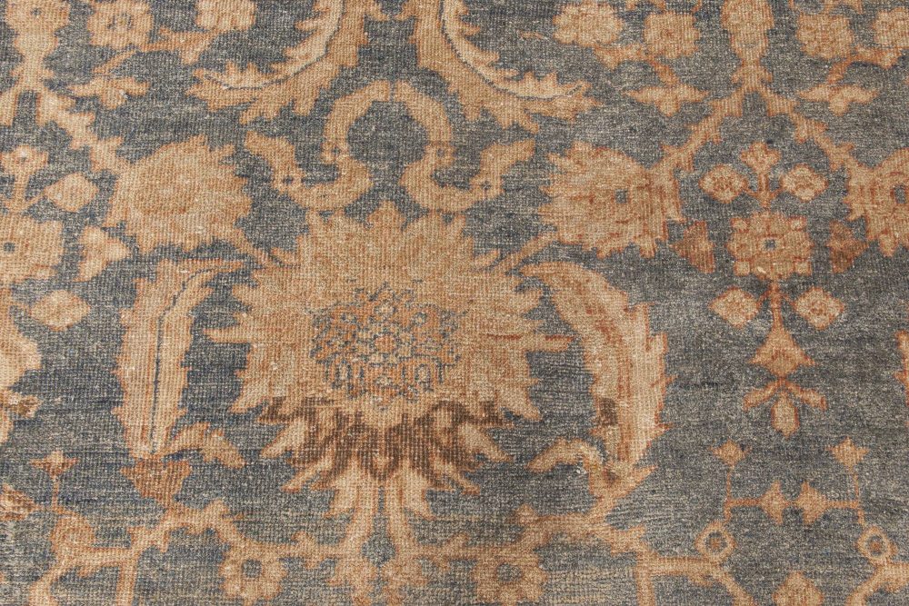 Antique Persian Indigo and Beige Handwoven Wool Sultanabad Rug BB6861