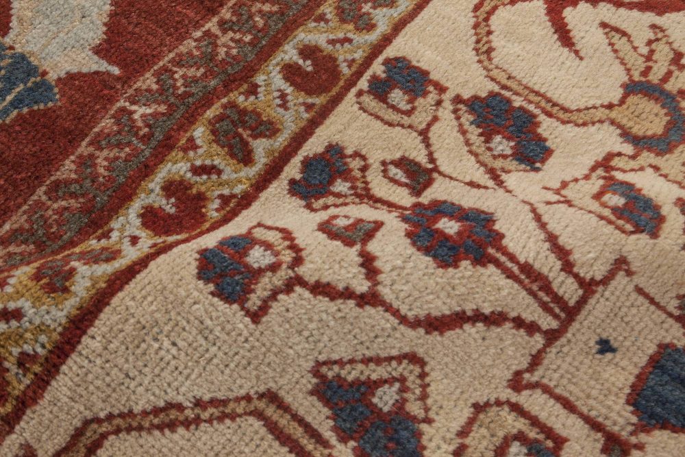 Antique Persian Sultanabad Red, White and Blue Handwoven Wool Rug BB6899