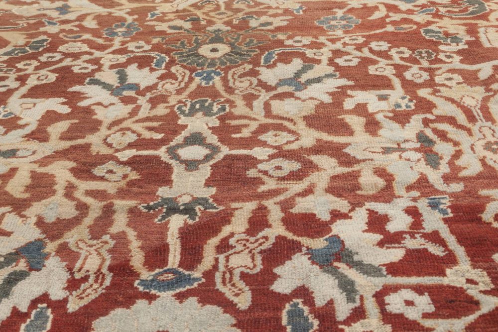 Antique Persian Sultanabad Red, White and Blue Handwoven Wool Rug BB6899