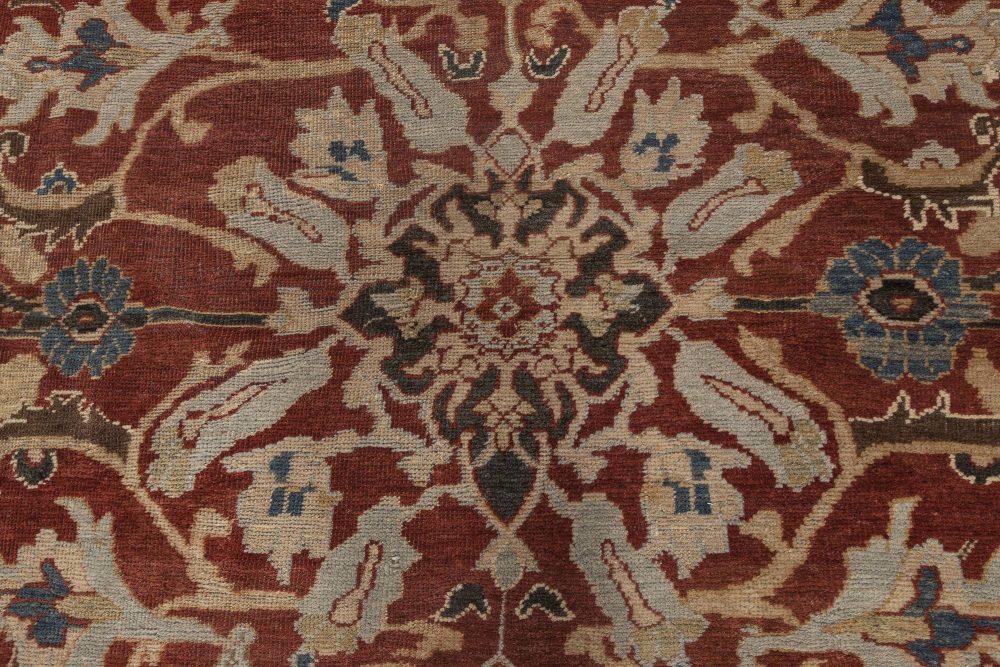 Antique Persian Sultanabad Red, White and Blue Handwoven Wool Rug BB6899