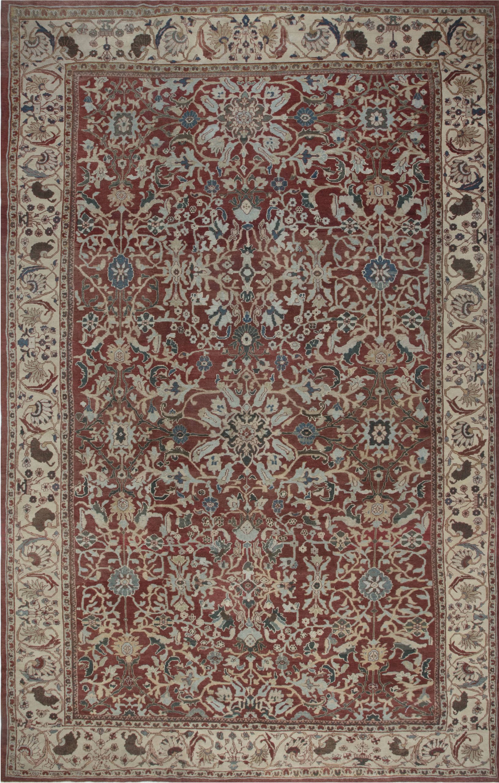 Antique Sultanabad Persian Allover Floral Light Beige Hand-Knotted Wool Rug – Circa 1920 BB6899