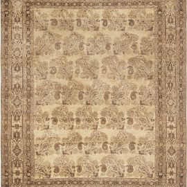 Tabriz Persian Antique Allover Floral Warm Tan Hand-Knotted Wool Carpet – Circa 1920 BB6608