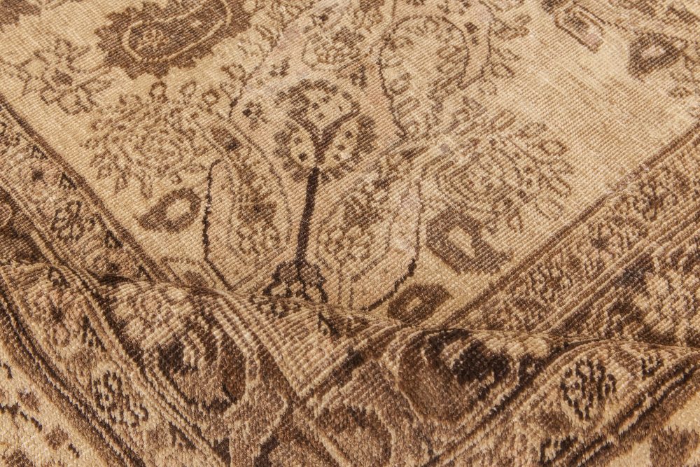 Antique Persian Tabriz Beige and Brown Handmade Wool Rug BB6608