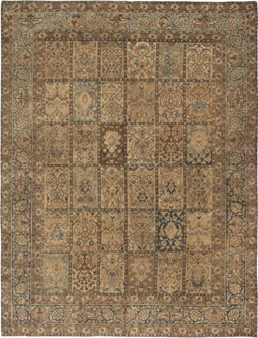 Antique Persian Tabriz Sandy Beige, Brown and Blue Hand Knotted Carpet BB6612