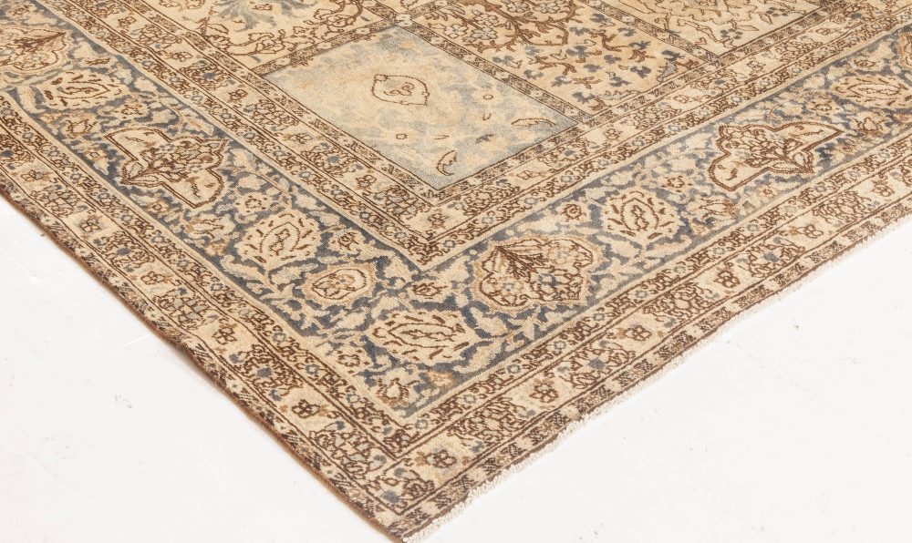 Antique Persian Tabriz Sandy Beige, Brown and Blue Hand Knotted Carpet BB6612