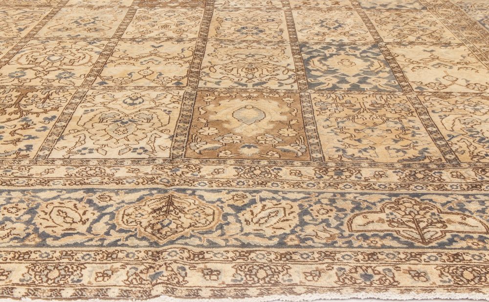 Antique Persian Tabriz Sandy Beige, Brown and Blue Hand Knotted Carpet BB6612