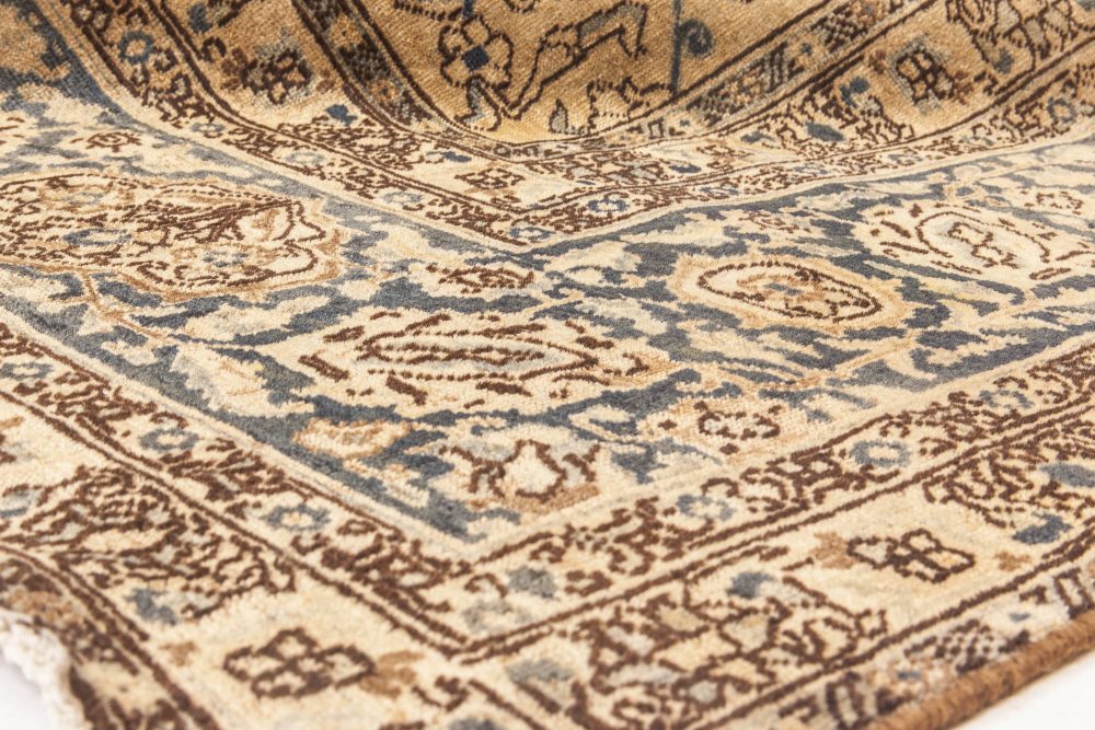 Antique Persian Tabriz Sandy Beige, Brown and Blue Hand Knotted Carpet BB6612