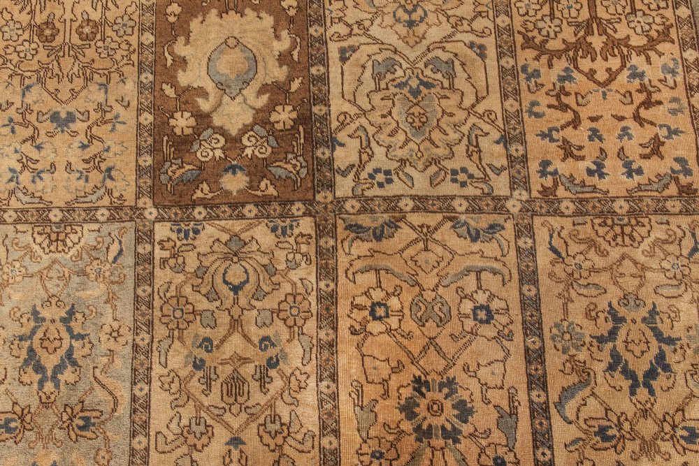 Antique Persian Tabriz Sandy Beige, Brown and Blue Hand Knotted Carpet BB6612