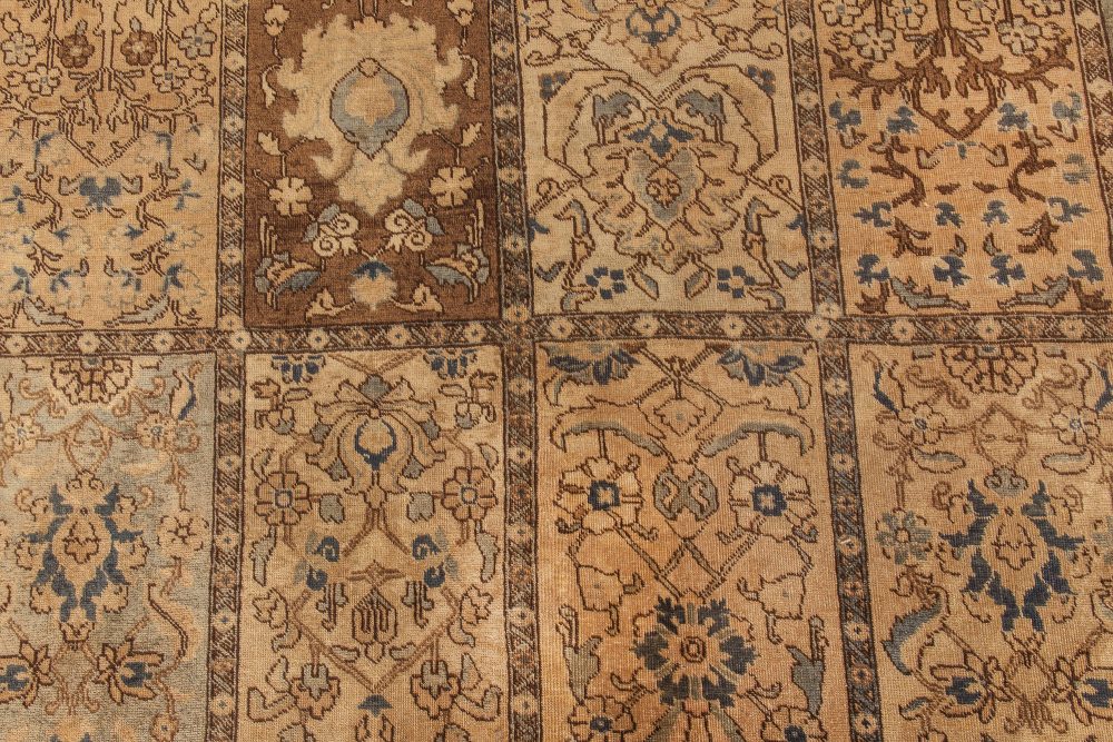 Antique Persian Tabriz Sandy Beige, Brown and Blue Hand Knotted Carpet BB6612