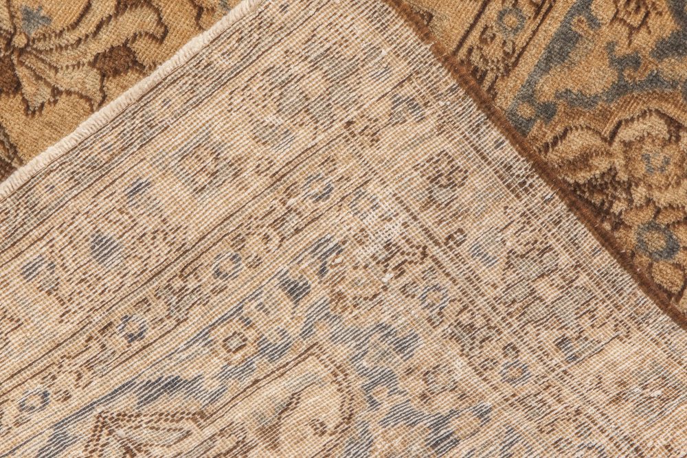 Antique Persian Tabriz Sandy Beige, Brown and Blue Hand Knotted Carpet BB6612