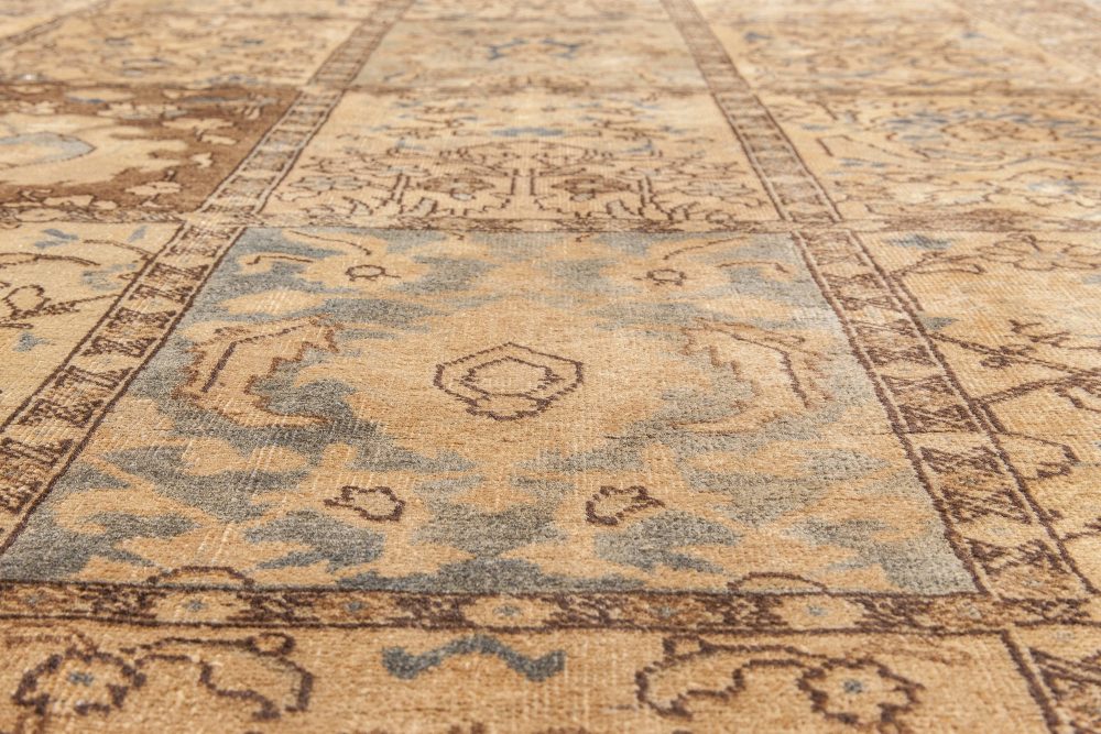 Antique Persian Tabriz Sandy Beige, Brown and Blue Hand Knotted Carpet BB6612