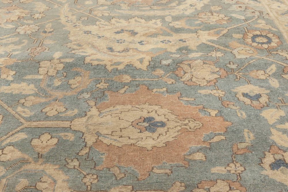 Antique Persian Tabriz Beige and Rosewood Handwoven Wool Rug BB6896