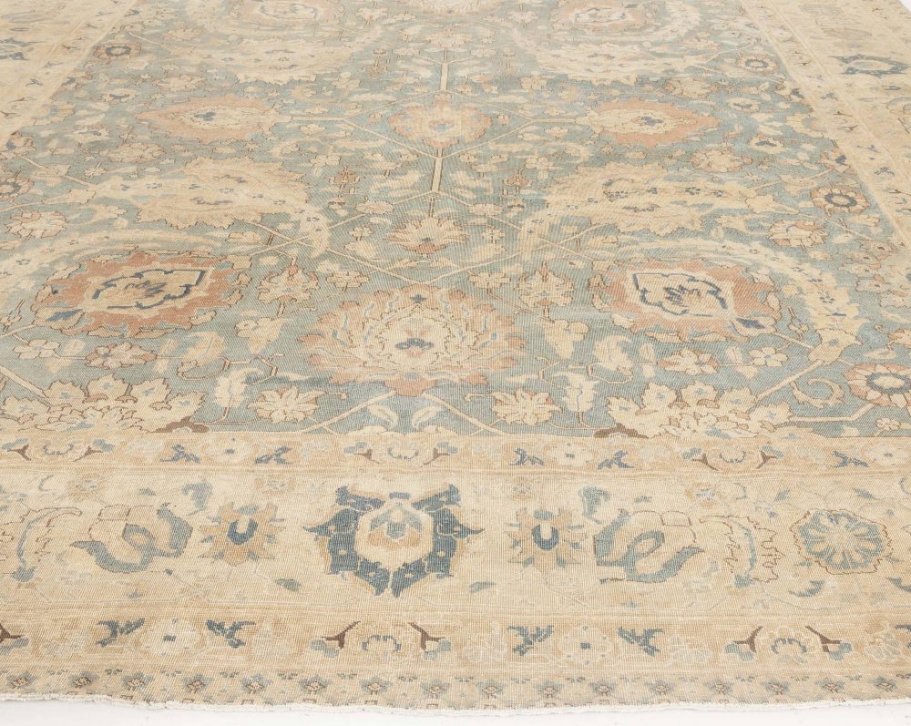 Antique Persian Tabriz Beige and Rosewood Handwoven Wool Rug BB6896
