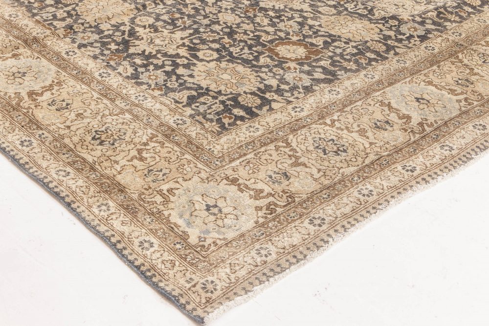 19th Century Persian Tabriz Hand Knotted Rug in Brown, Black and Sandy Beige BB6610