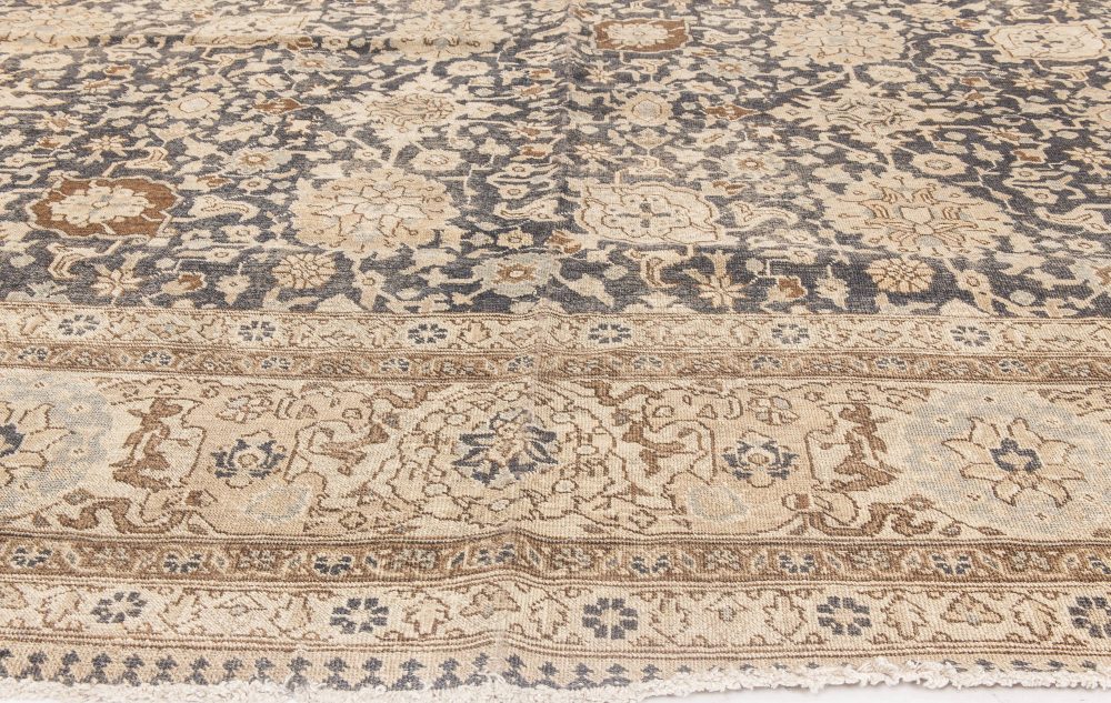 19th Century Persian Tabriz Hand Knotted Rug in Brown, Black and Sandy Beige BB6610