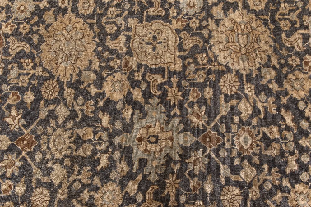 19th Century Persian Tabriz Hand Knotted Rug in Brown, Black and Sandy Beige BB6610