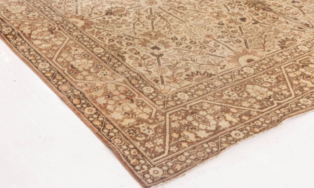 Early 20th Century Persian Tabriz Floral Beige, Sepia & Brown Handmade Wool Rug BB6623