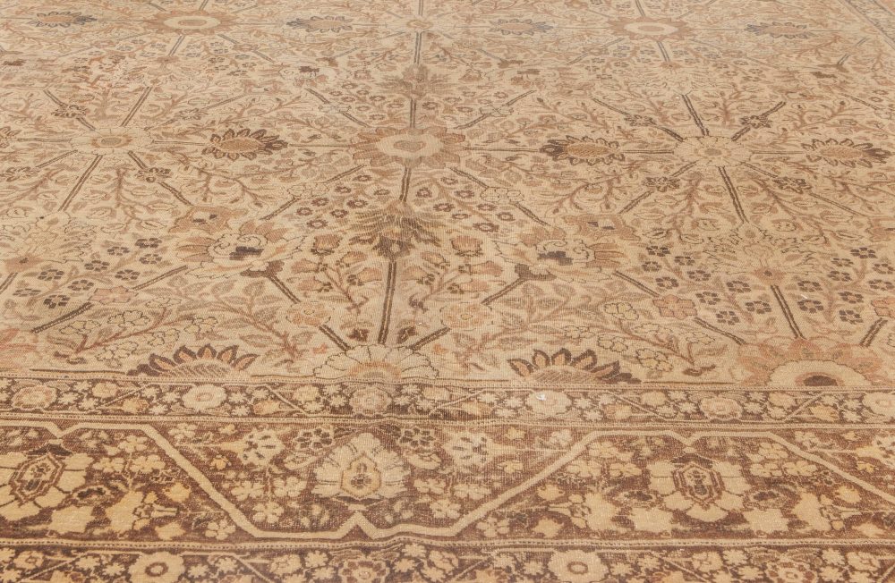 Early 20th Century Persian Tabriz Floral Beige, Sepia & Brown Handmade Wool Rug BB6623