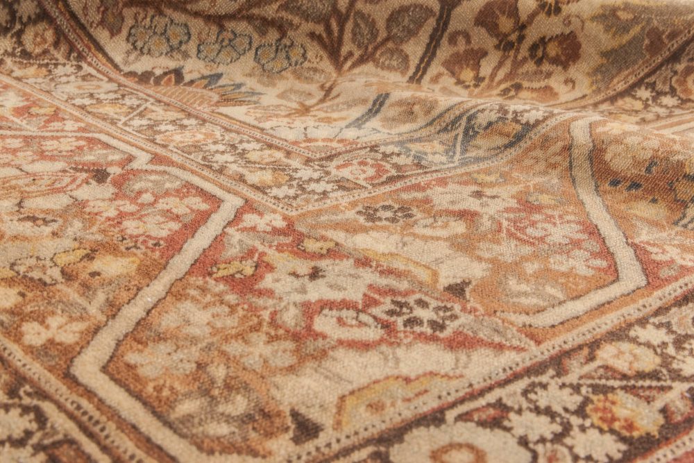 Early 20th Century Persian Tabriz Floral Beige, Sepia & Brown Handmade Wool Rug BB6623